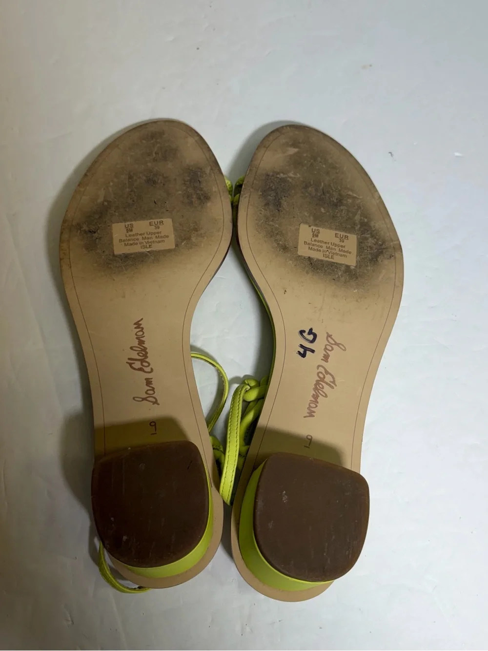 Sam Edelman Isle block heel lime yellow Strappy Toe-Ring Sandals Size 9